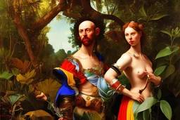 man and woman in colorful jungle by Caravaggio