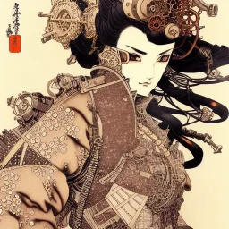 beautiful steampunk huge girl, hyper detailed, hyperdetailed, intricately detailed, illustration by <Katsushika Hokusai> <Yoji Shinkawa>,