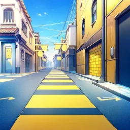 yellow brick road, road signs, arrows, direction, anime girl walking, detail on the girl