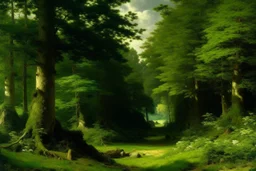 A green forest with tree tanks painted by Gustave Courbet