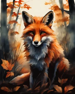 fox in a dark forrest, water color, https://i.pinimg.com/564x/de/10/3e/de103ec21a6acc3f452227e7fb1b826e.jpg
