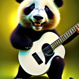 Carbon as a cute baby panda playing electric guitar with long hair, by pixar