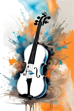a painting of a violin sitting on top of a table, fine swirling lines, color ink explosion, on a canva, intertwined a dissolving, dancing elegantly over you, orange and blue, a painting of white silver, flowing tendrils, muddy colors, connectedness, Carne Griffiths illustration »