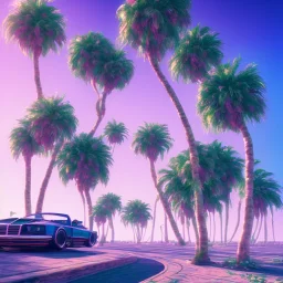 1980's aesthetic vaporwave palm trees with spheres and car