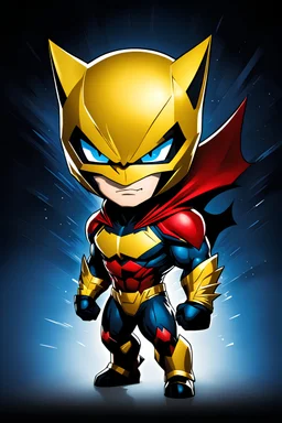 Catman, comic style artwork, dark yellow, black, red and blue, ñcalm, chibi