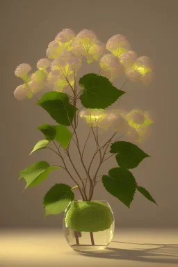 an isolated translucent hydrangea plant, 3d render, art nouveau style, ultra realistic, masked transparent flat background, backlight, popular on sketchfab, pixelsquid, 8k, volumetric lighting, super focused, no blur, trending on artstation, octane render, ultra detailed, hyperrealistic, by artgerm and alphonse mucha