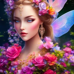 bright fairy, beautiful portrait, flowery landscape