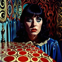 Strong texture, photorealism. Intricate patterns, hypermaximalist. Surreal, eerily mysterious, pastel colors. Italian horror, Dario Argento. Movie shot, spooky horror. 1970's Italian art. 33mm photography.