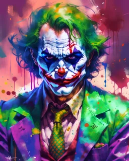 draw joker figure in watercolor and oil painting style