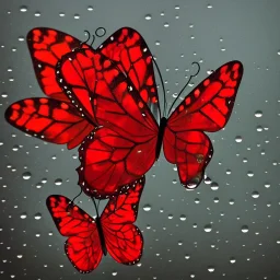  Туман дым Прозрачная Бабочка из воды и букет венок красные стеклянные цветы в жемчужном сиянии капли дождя