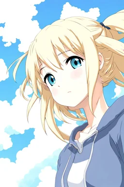 Blonde girl fall from sky. Anime style