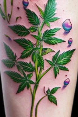 Weed and mushroom tattoo design, highly detailed close up shot, 8k, HDR, clear picture, highly detailed, high resolution