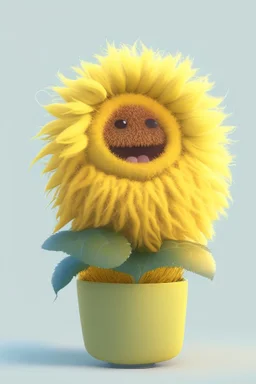 Cheery and cute sunflower in a pot avatar full body in fluffy material