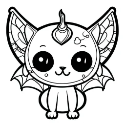 create a 2d black outline, " kawaii cat with bat wings coloring book for kids", coloring page, low details design, black contour, coloring page design, colorful , card style, coloring page for kids, halloween backgorund,sketch style,