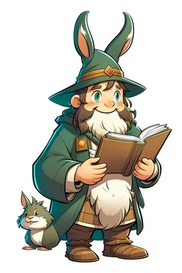 young Dwarven student wizard holding a rabbit and a hat