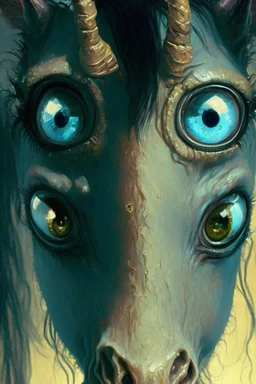 Demon Horse alien ,cute, big eyes, reflection in eyes, magical,whole body, Art by Norman Rockwell, digital art, trending on artstation, high contrast, deep color, magical, beautiful