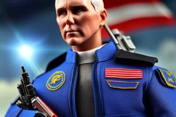 Mike Pence as G.I. Joe toy Doll figure With a pistol space force Blue fabric uniform, black Moonboot