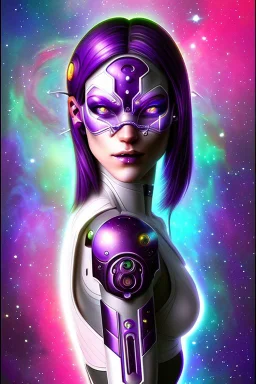 cyborg woman nion purple extremely beautiful art, cosmic, highly creative, rich colors, amazing details