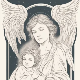 The image of a mother with angel wings watching and watching over her son from heaven