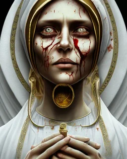 The Virgin Mary, cries with blood, Outlast, photorealistic illustration, 8k