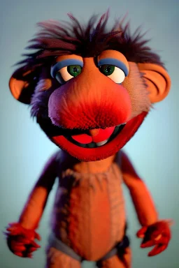 Waist up muppet Portrait, Nicolas maduro muppet doll, photo studio, red background, unreal engine 5, concept art, art station, ray tracing, lumen lighting, ultra detail, volumetric lighting, 3d.