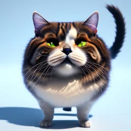 Gato furioso, extremadamente gordo, supergordo, cabeza muy pequeña, orejas pequeñas, bigotes largos, piel peluda, calidad ultra, hiperdetallado, hiperrealista, arte digital, cabeza muy pequeña, 8k 3D