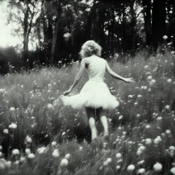 The exuberance of the faerie poised on hands and knees for the dance in cotton agent provocateur [vintage style noisy scratches glitches, Shot the texture and then rewound the film and double exposed from a 1970 Italian VHS movie]