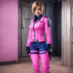 [Quilted Scene] [Jill Valentine in Resident Evil (Biohazard in Japan)] lola loud from the loud house at age 74 as Jill valentine wearing her pink battlesuit Pink gloves and Pink high heel boots