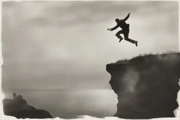 man jumping from the cliff by phil hale