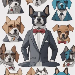 make one realistic business dog that is made of shapes and has a suit on looks a little like crystals with arms
