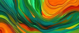 Abstract painted acrylic oil color 3d texture, overlapping layers of green orange waving waves texture design illustration background By Corri
