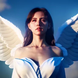 An angel with white wings, I am a bright nimbus, in the sky, ultra graphics,RTX, TXXA, SSAO, High quality,hyperrealistic, HDR,4k