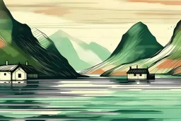 Norwegian fjord colored abstract minimal vintage background sketch for a website section