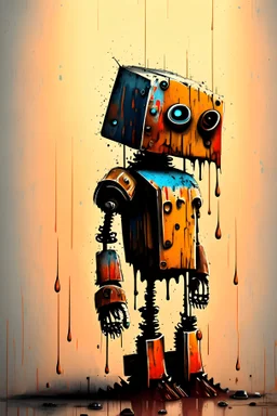 vulcano crying tall robot stained background