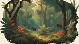 The image in the article depicts a lush, tropical forest in all its natural beauty. The picture reveals towering oak trees and a variety of vibrant, tropical plants. Sunlight filters through the branches, casting a mesmerizing play of light and creating a rich tapestry of colors and beautiful shadows. In the distant corner of the image, you can spot some of the wildlife, such as European bison, bears, and colorful butterflies, highlighting the unique environmental diversity of this forest. The