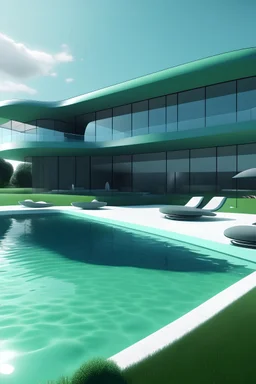 future living facilities whit tesla and swimming pool whit grass