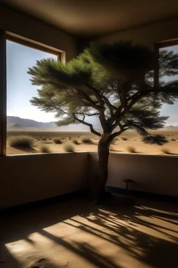 منضر صحراء وفيها شجرة وحجرة