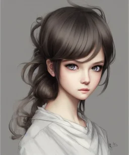 intricate, elegant, sharp focus, illustration, detailed eyes, digital painting, concept art, matte, masterpiece, face portrait of a young and cute ukrainian girl, au naturel, adorable, round face, slightly smiling, art by kim jung gi