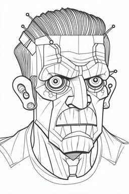 A Frankenstein. Outline, sketch style, only use outline, mandala style, clean line art, white background, no shadows, no clear wall, coloring page.