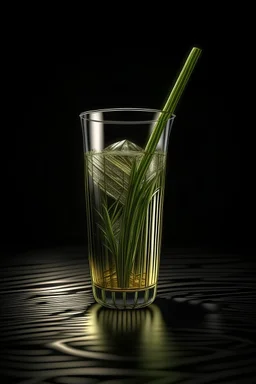 glass with bamboo straw, hyperrealistic 16k, 3d rendering, expressively detailed, dynamic light, dark background