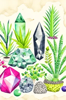 Gemstones and house plants graphic