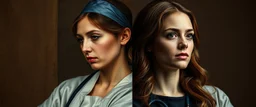 master oil painting by Rembrandt, A cinematic, high-end advertisement image for a fictional service called “Spice Girl Doctors™”. Split-screen composition with two contrasting emotional states.