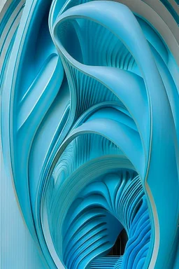 Turquoise arches and blue gates in a vertical Nautilus shell by artist "Zaha Hadid"