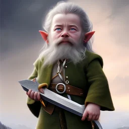 A beautiful dwarf baby, full HD, 4K, 8K, very real and with fine and detailed details, realistic and really alive, taken from the movie Lord of the Rings, oil paint