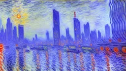 Space cyberpunk city, winter, claude monet painting