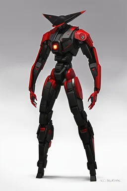 Sci-Fi, Large Mechainal Robot Red and Black, Space, Magic, Dangerous, Menacing, Horror, Zoomed In, Background