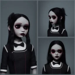 Jenna ortega with wednesday addams black dress,soft goth libstick, wednesday addams make up, dramatic lighting, highly detailed, volumetric lighting, unreal engine, 8k