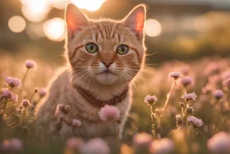 Cute Chibi A close up of a cat with a flower in its mouth. golden hour, Camera settings : Full-frame , 100mm lens, f/1.2 aperture, ISO 100, shutter speed 60 seconds. Cinematic lighting, Unreal Engine 5, Cinematic, Color Grading, real time Photography, Shot on 70mm lense, Depth of Field, DOF, Tilt Blur, Shutter Speed 1/2500, F/13, White Balance, 45k, Super-Resolution, Megapixel , ProPhoto RGB, VR, tall, epic Lighting, Backlight, Natural Lighting, Incandescent, Optical Fiber, Moody Lighting