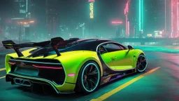 Bugatti Super Chiron Cyberpunk 2077 neon Style, Super Detailed, desktop wallpaper, 4K rear view, center