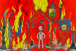 A red dream realm with scorching fire painted by Jean Dubuffet